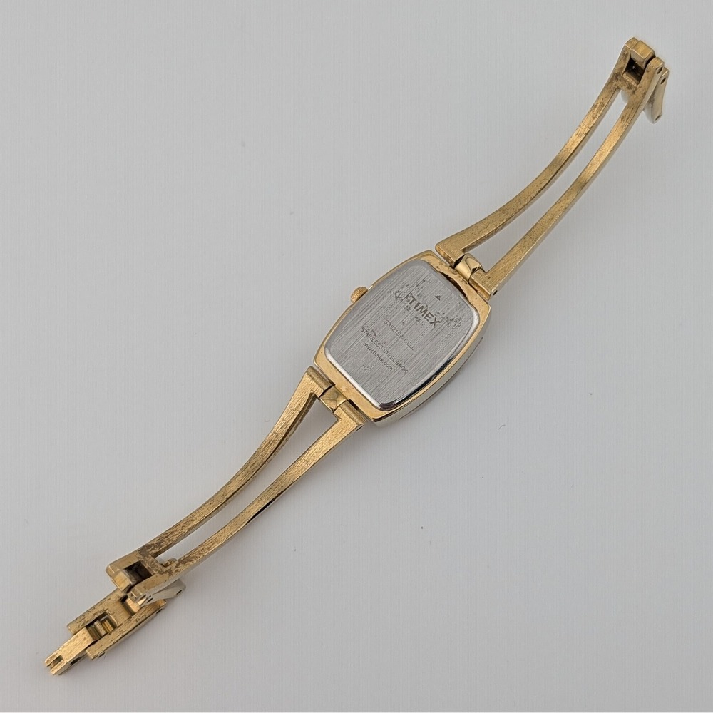 Timex Gold Tone Petite Bangle Cuff Watch White Dial Dress Watch Y2K - Picture 10 of 10